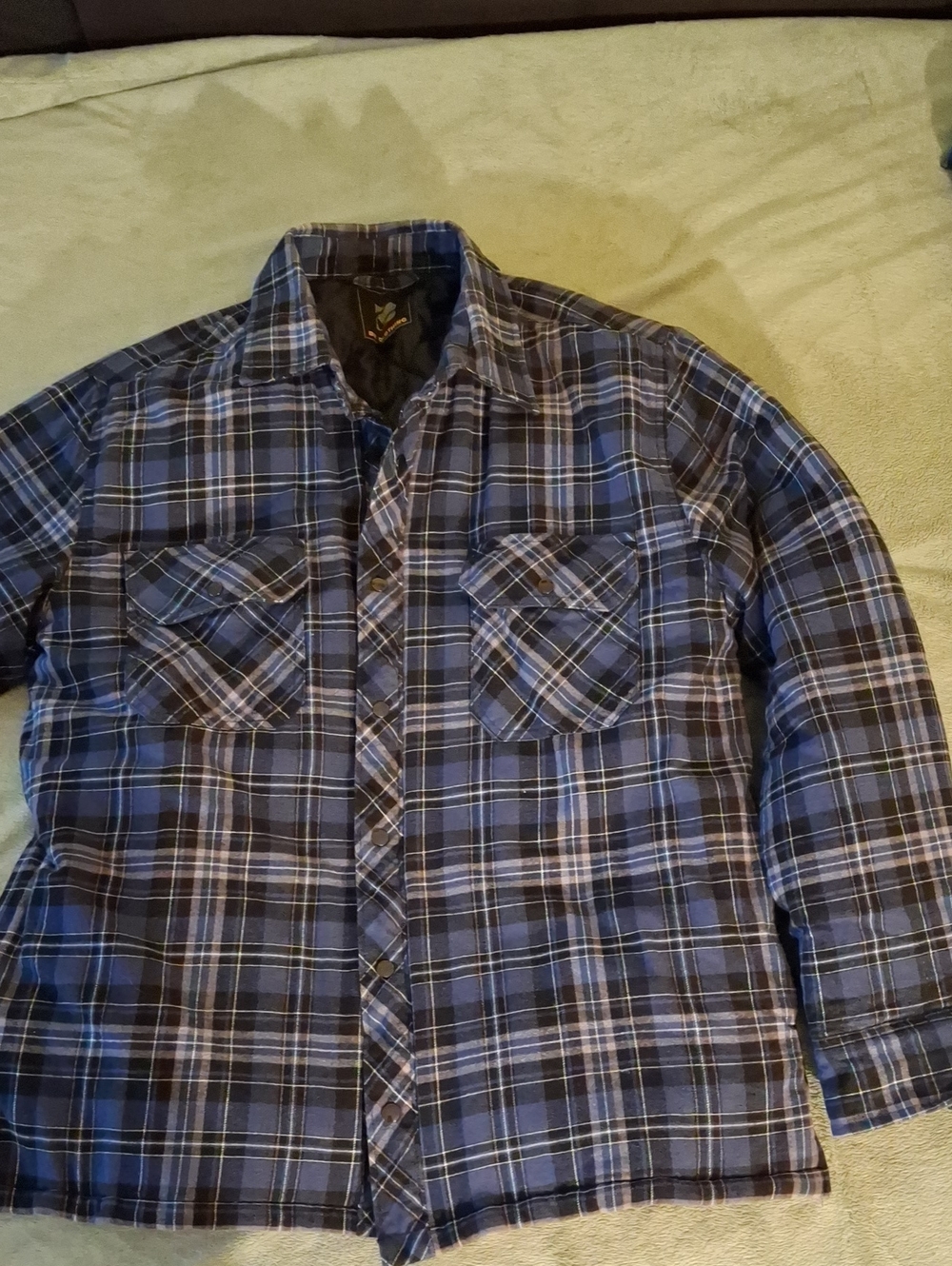 Men's Blue Plaid Long-Sleeve Button-Down Shirt Jacket